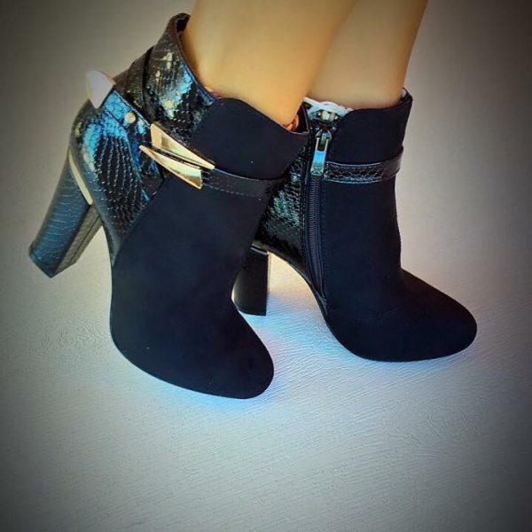 botine negre de dama cu piele lacuita
