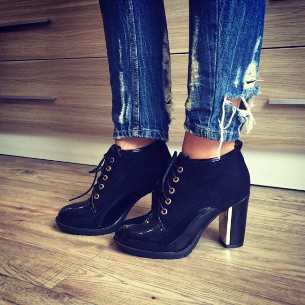 botine negre de dama cu toc gros