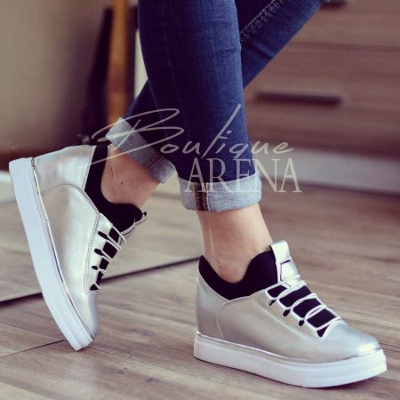 pantofi casual argintii cu negru