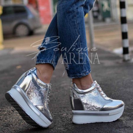 pantofi casual argintii cu platforma