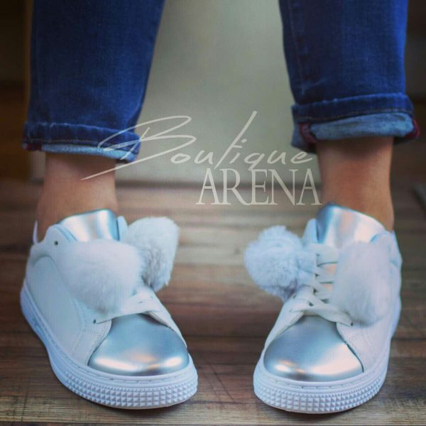 pantofi casual argintii cu puf