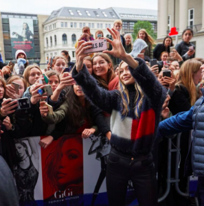 Gigi Hadid taking selfies with fans in Copenhagen
